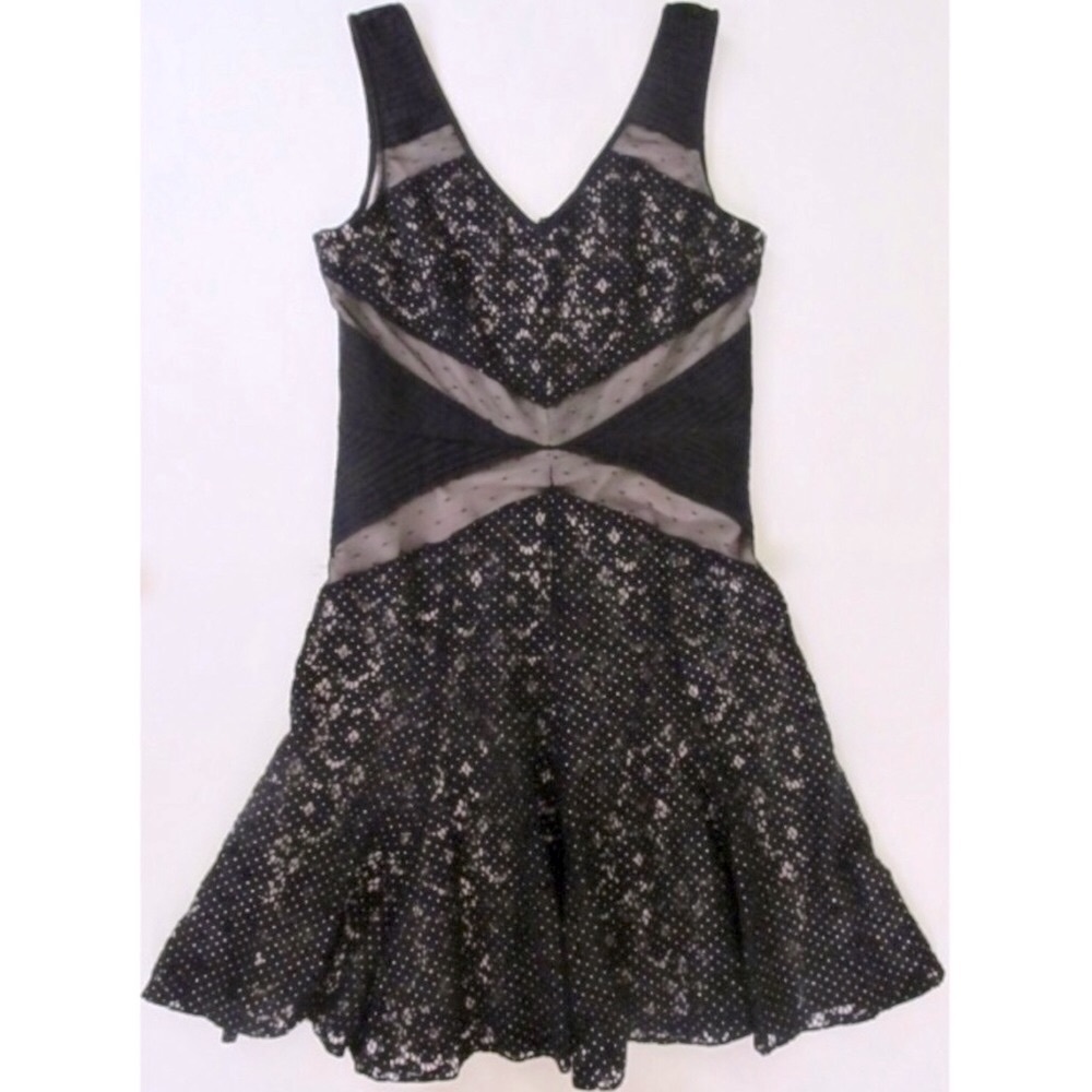 Ann Taylor Black Lace, Nude Lined, Gold Stud Embellished Dress  | Sz 6